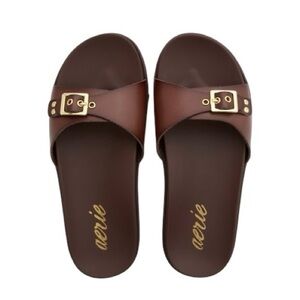 Aerie Brown Buckle Pool Slide Sandals